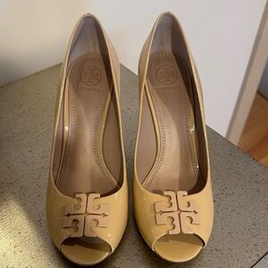 Tory Burch Tan Peep-Toe Heels